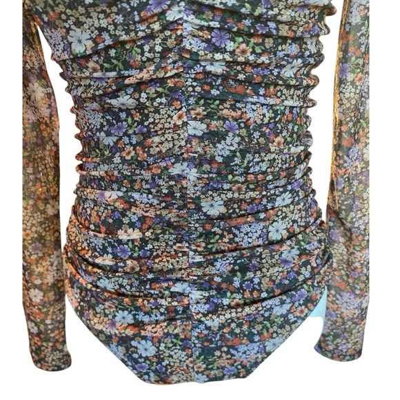 Lulus Everyday Luck Brown Floral Print Ruched Floral Bodysuit - Picture 3 of 8